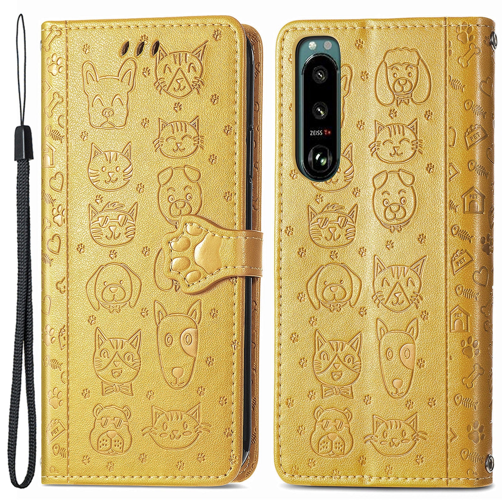 For Sony Xperia 5 IV 5G Anti-Shock Phone Shell PU Leather Wallet Cover Imprinted Cat Dog Pattern Phone Stand Case For Sony Xperia 5 IV 5G Anti-Shock Phone Shell PU Leather Wallet Cover Imprinted Cat Dog Pattern Phone Stand Case